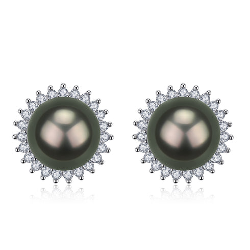 Tahitian Pearl Zirconia Sunflower Earrings